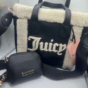 NWT Juicy Couture Black Fuzzy Crossbody Purse Tote Bag with Coin Pouch